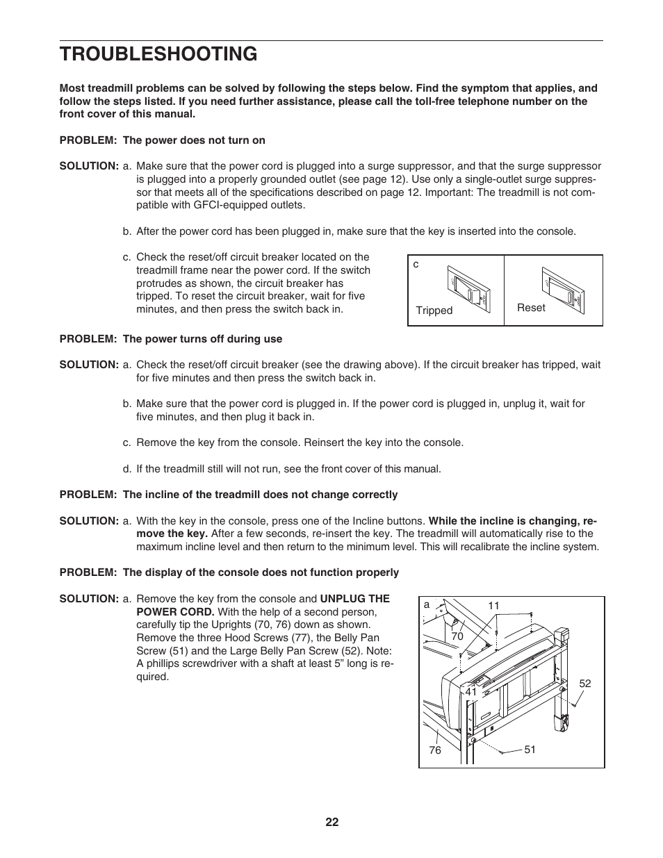 Troubleshooting | ProForm C 525 PFTL49406.1 User Manual | Page 22 / 32