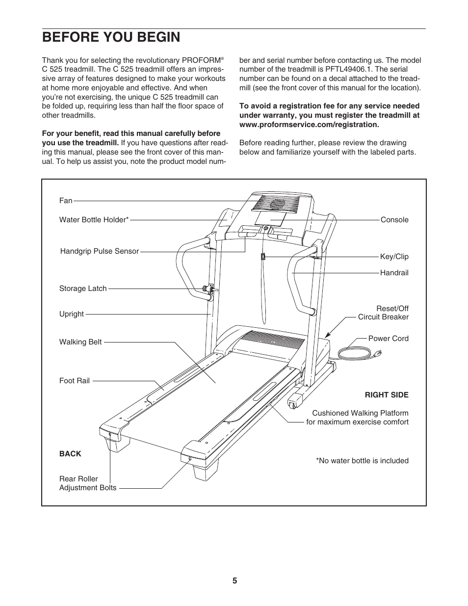 Before you begin | ProForm C 525 PFTL49406.1 User Manual | Page 5 / 32