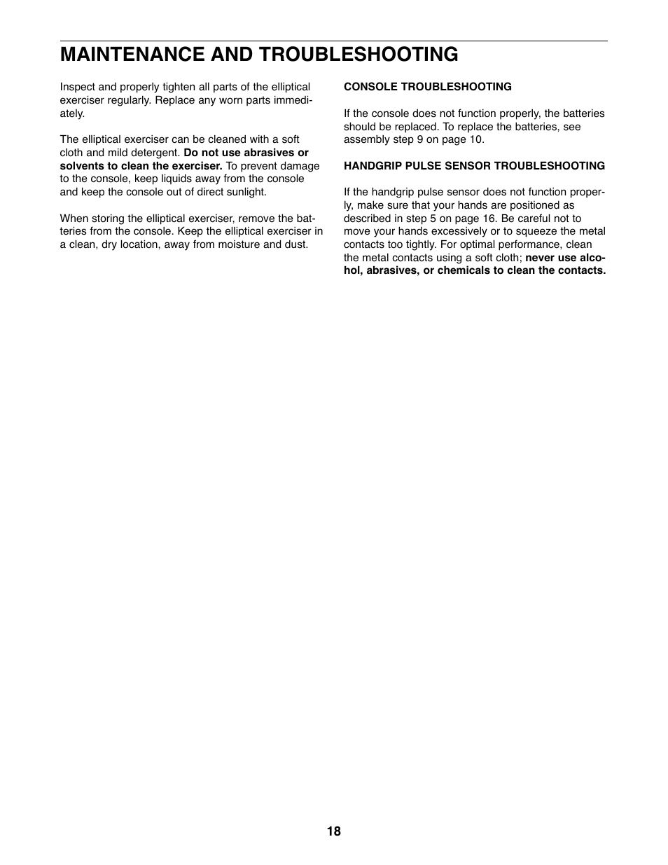 Maintenance and troubleshooting | ProForm PFEL73207.0 User Manual | Page 18 / 24