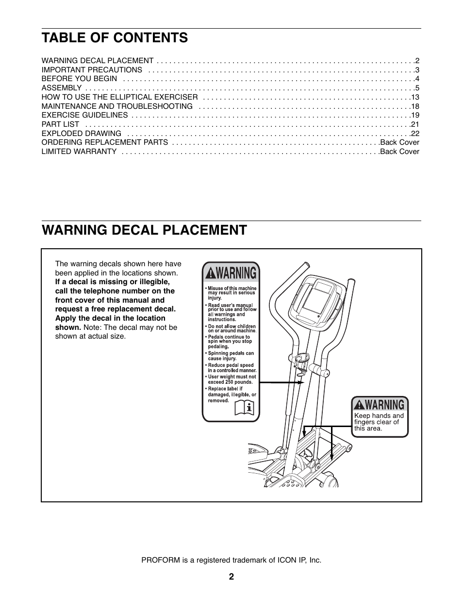 ProForm PFEL73207.0 User Manual | Page 2 / 24