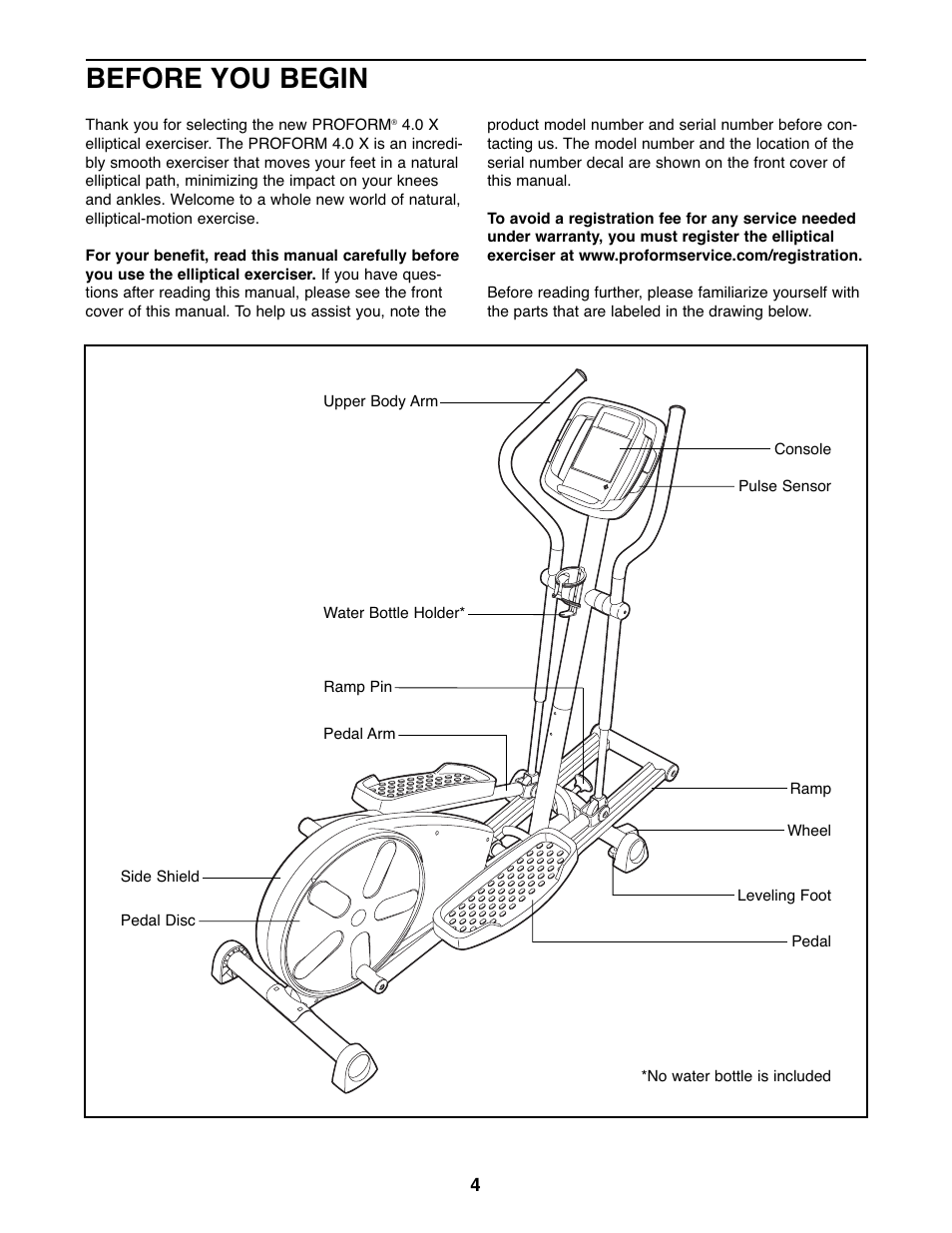 Before you begin | ProForm PFEL73207.0 User Manual | Page 4 / 24