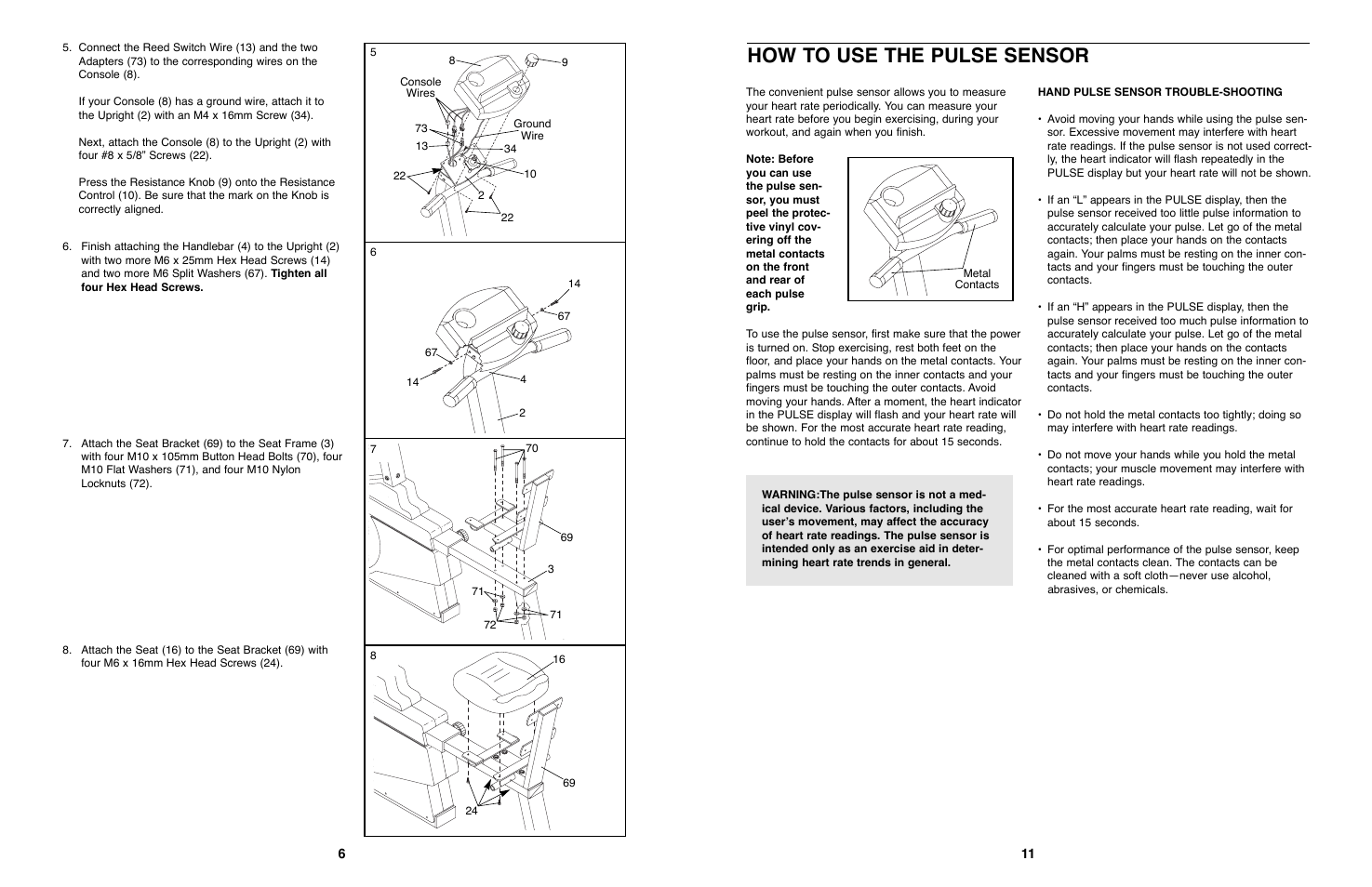 How to use the pulse sensor | ProForm PFEX97573 User Manual | Page 6 / 8