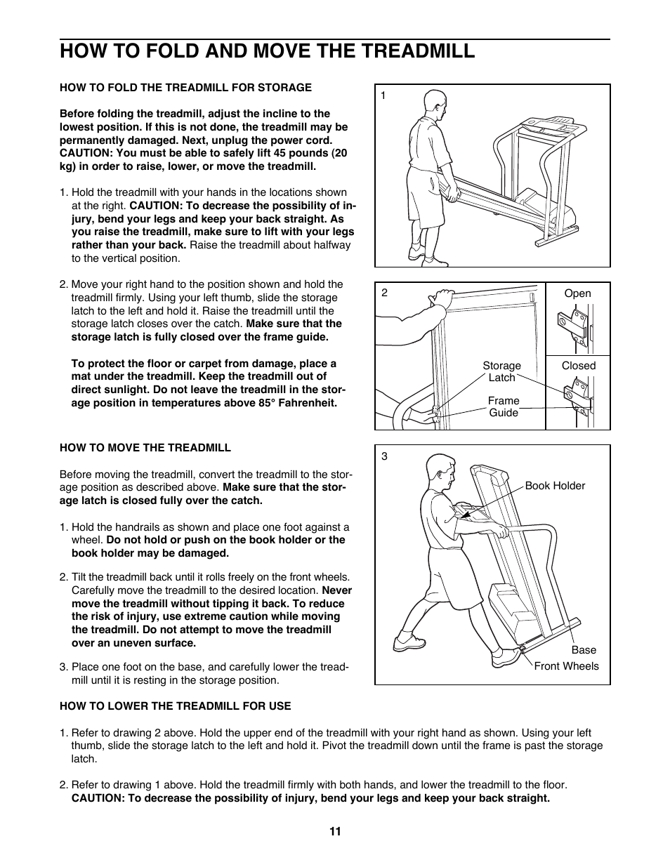 How to fold and move the treadmill | ProForm 625EX User Manual | Page 11 / 18