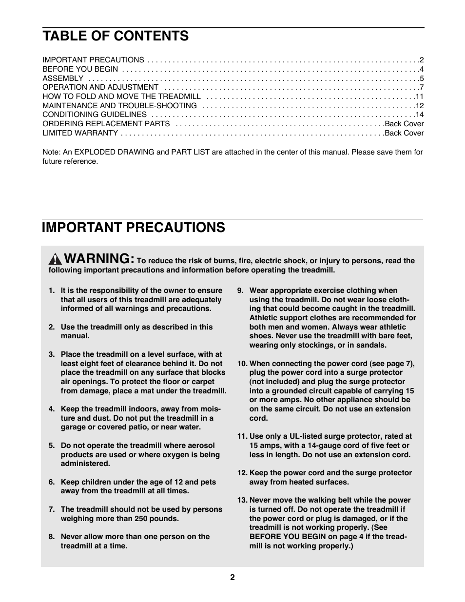 ProForm 625EX User Manual | Page 2 / 18