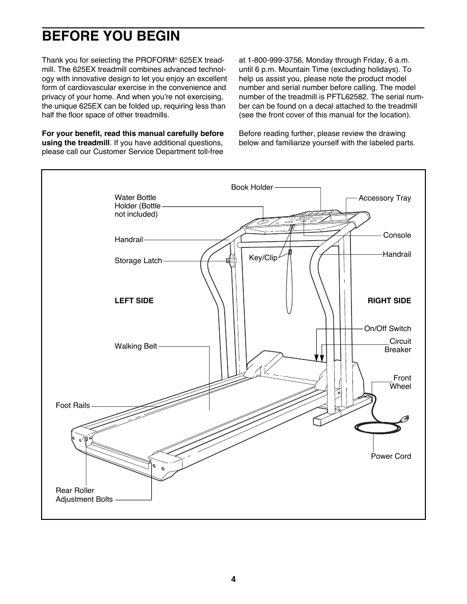 Before you begin | ProForm 625EX User Manual | Page 4 / 18