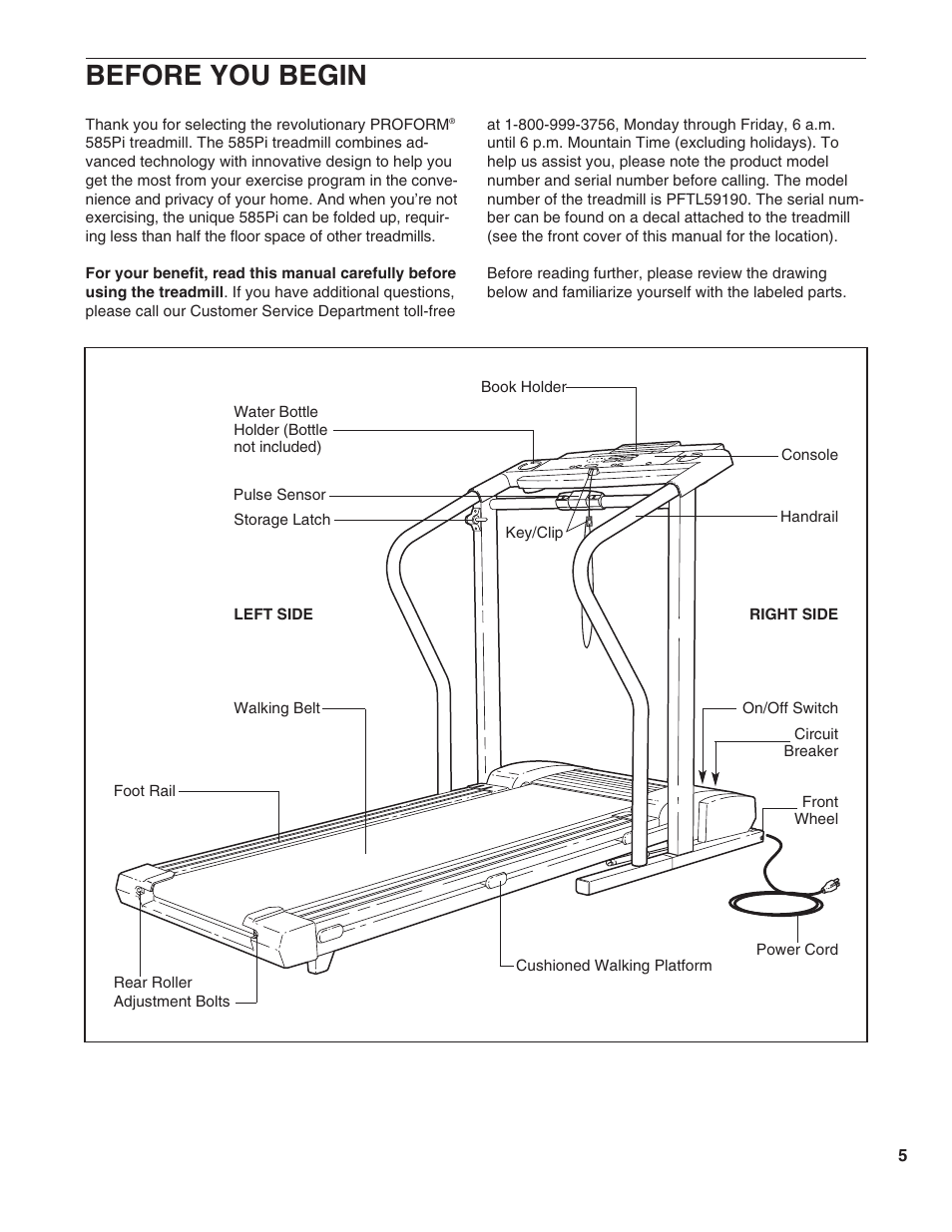 Before you begin | ProForm 585 PI User Manual | Page 5 / 26
