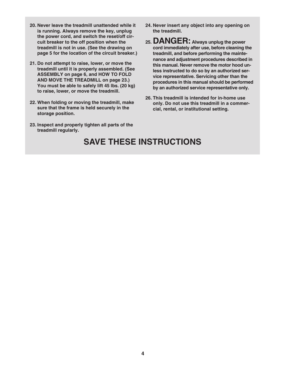 Danger, Save these instructions | ProForm Crosswalk PFTL56007.0 User Manual | Page 4 / 36
