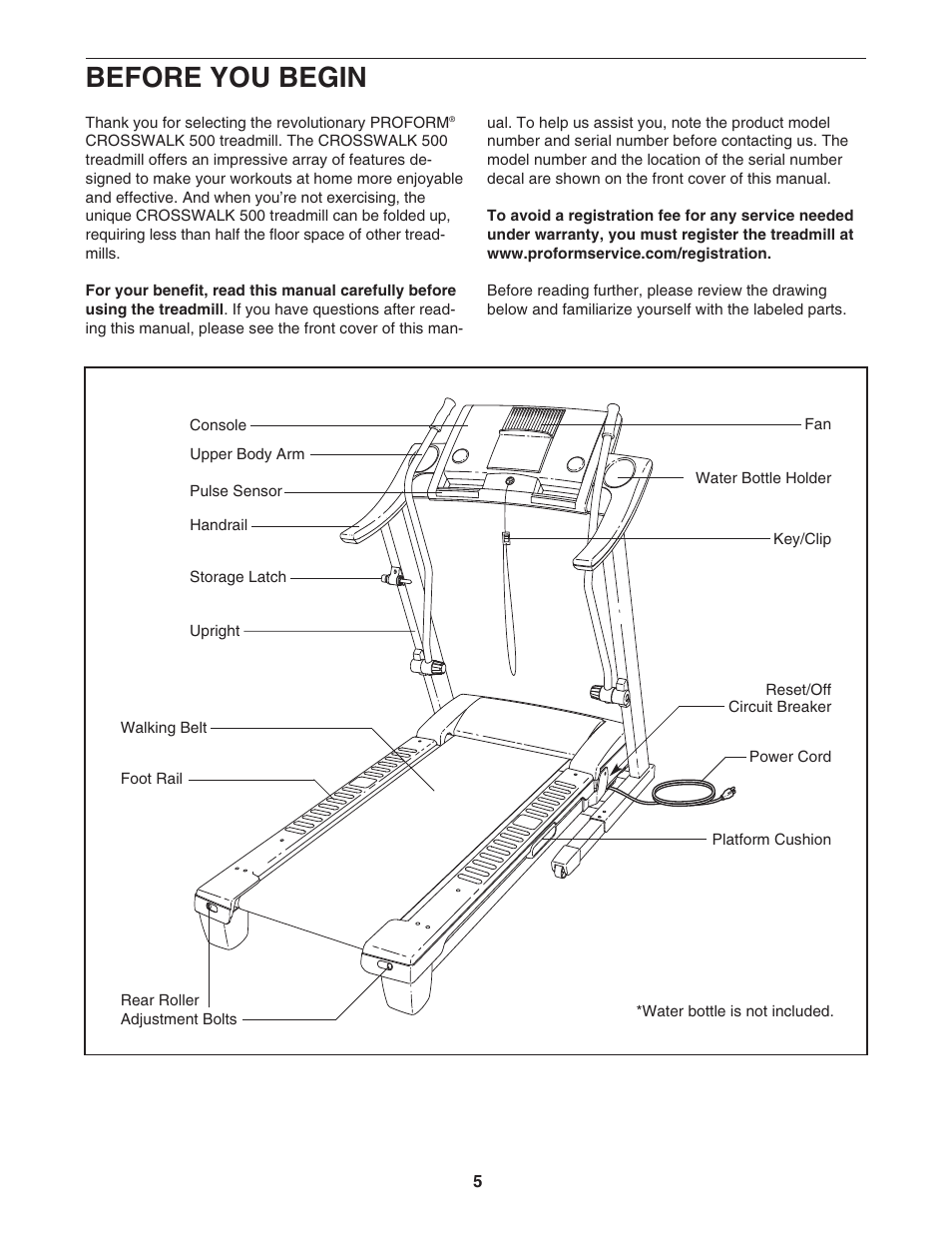Before you begin | ProForm Crosswalk PFTL56007.0 User Manual | Page 5 / 36