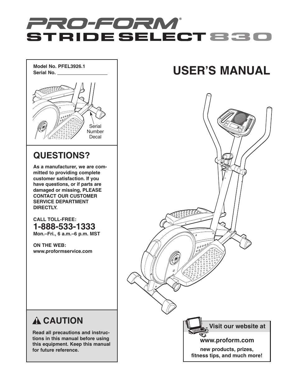 ProForm PFEL3926.1 User Manual | 20 pages
