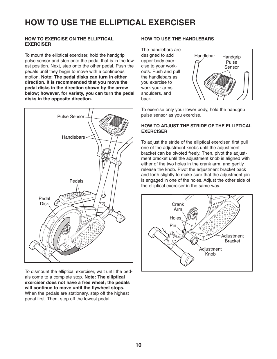 How to use the elliptical exerciser | ProForm PFEL3926.1 User Manual | Page 10 / 20