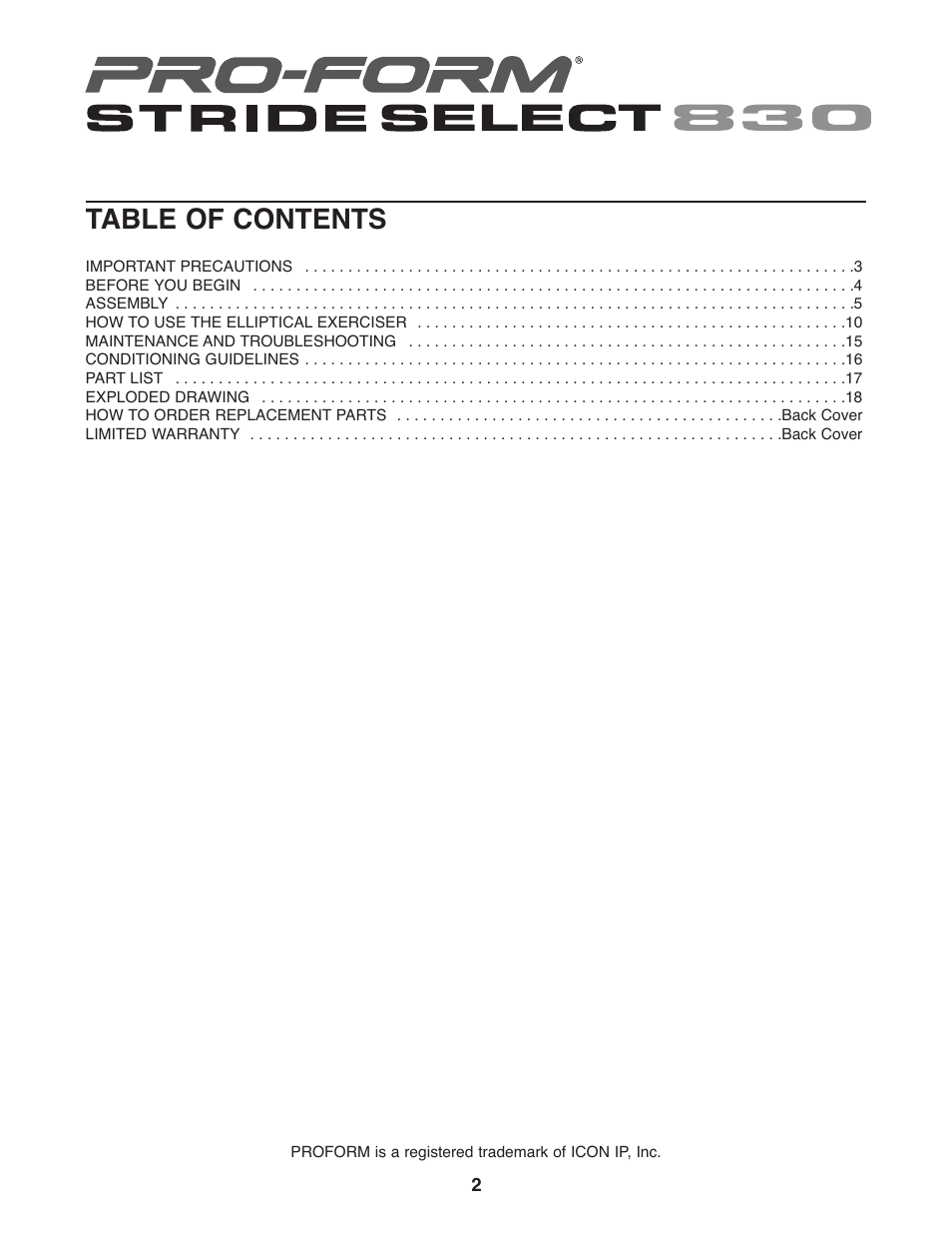 ProForm PFEL3926.1 User Manual | Page 2 / 20