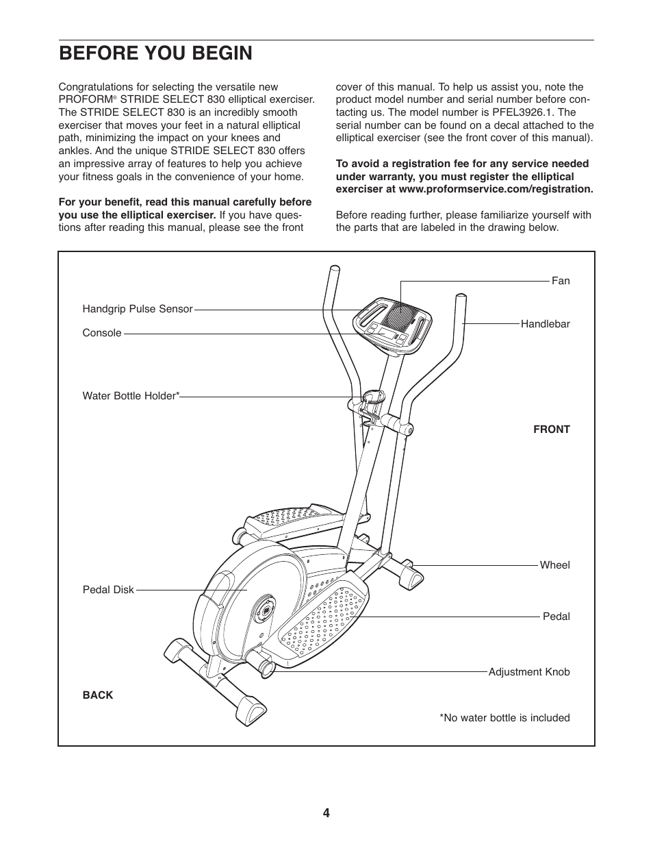Before you begin | ProForm PFEL3926.1 User Manual | Page 4 / 20