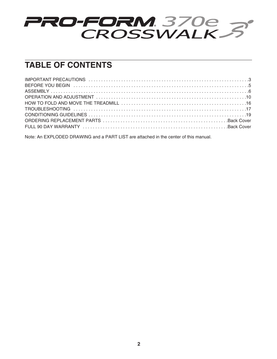 ProForm Crosswalk 831.29623.0 User Manual | Page 2 / 22