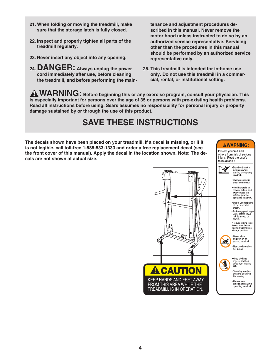 Danger, Warning, Save these instructions | ProForm Crosswalk 831.29623.0 User Manual | Page 4 / 22