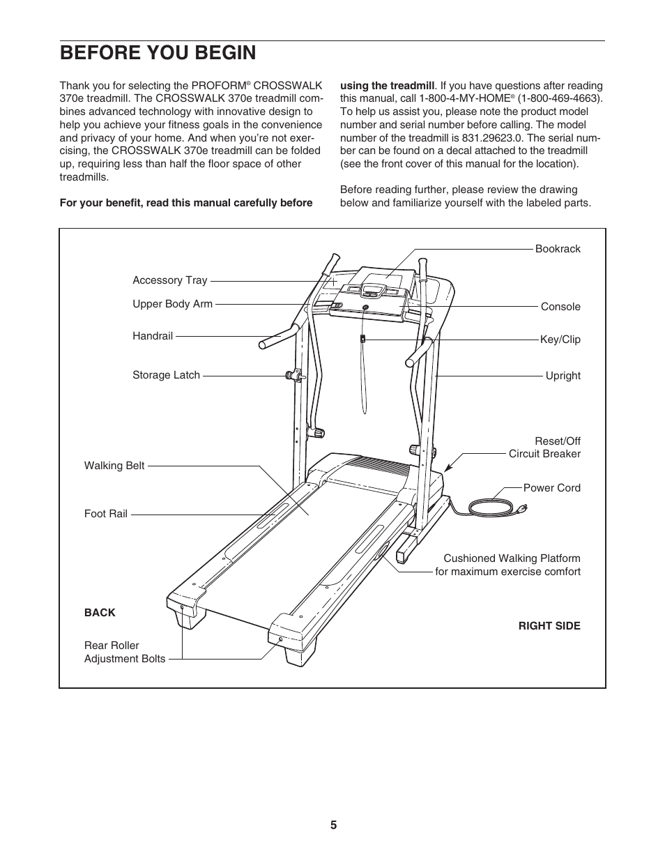 Before you begin | ProForm Crosswalk 831.29623.0 User Manual | Page 5 / 22