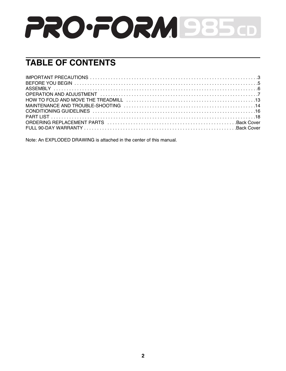 ProForm 985CD 831.298300 User Manual | Page 2 / 22