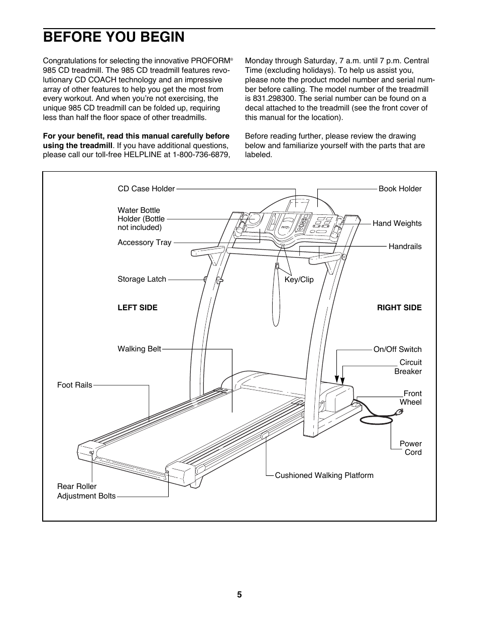 Before you begin | ProForm 985CD 831.298300 User Manual | Page 5 / 22
