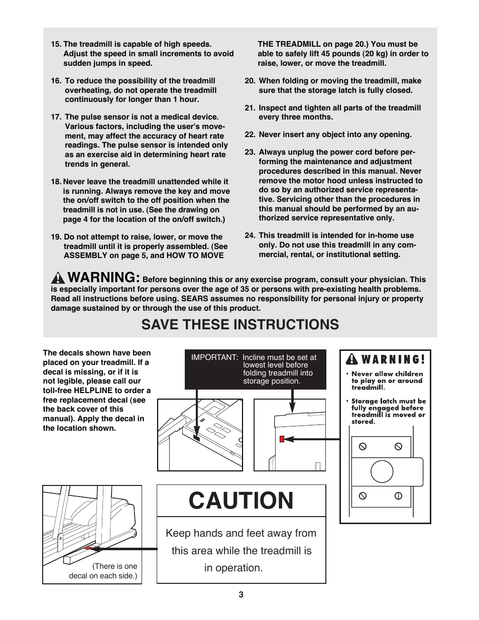 Caution, Warning, Save these instructions | ProForm 831.297782 User Manual | Page 3 / 30