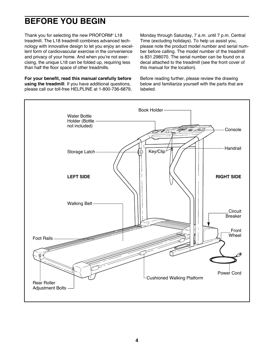 Before you begin | ProForm 831.298070 User Manual | Page 4 / 18