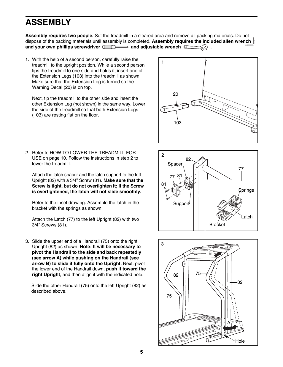 Assembly | ProForm 831.298070 User Manual | Page 5 / 18