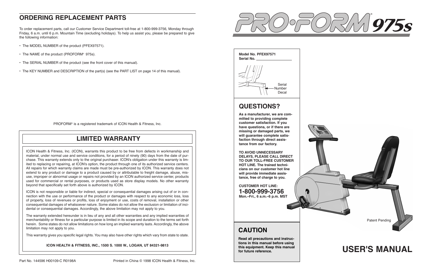 ProForm 975S PFEX97571 User Manual | 8 pages