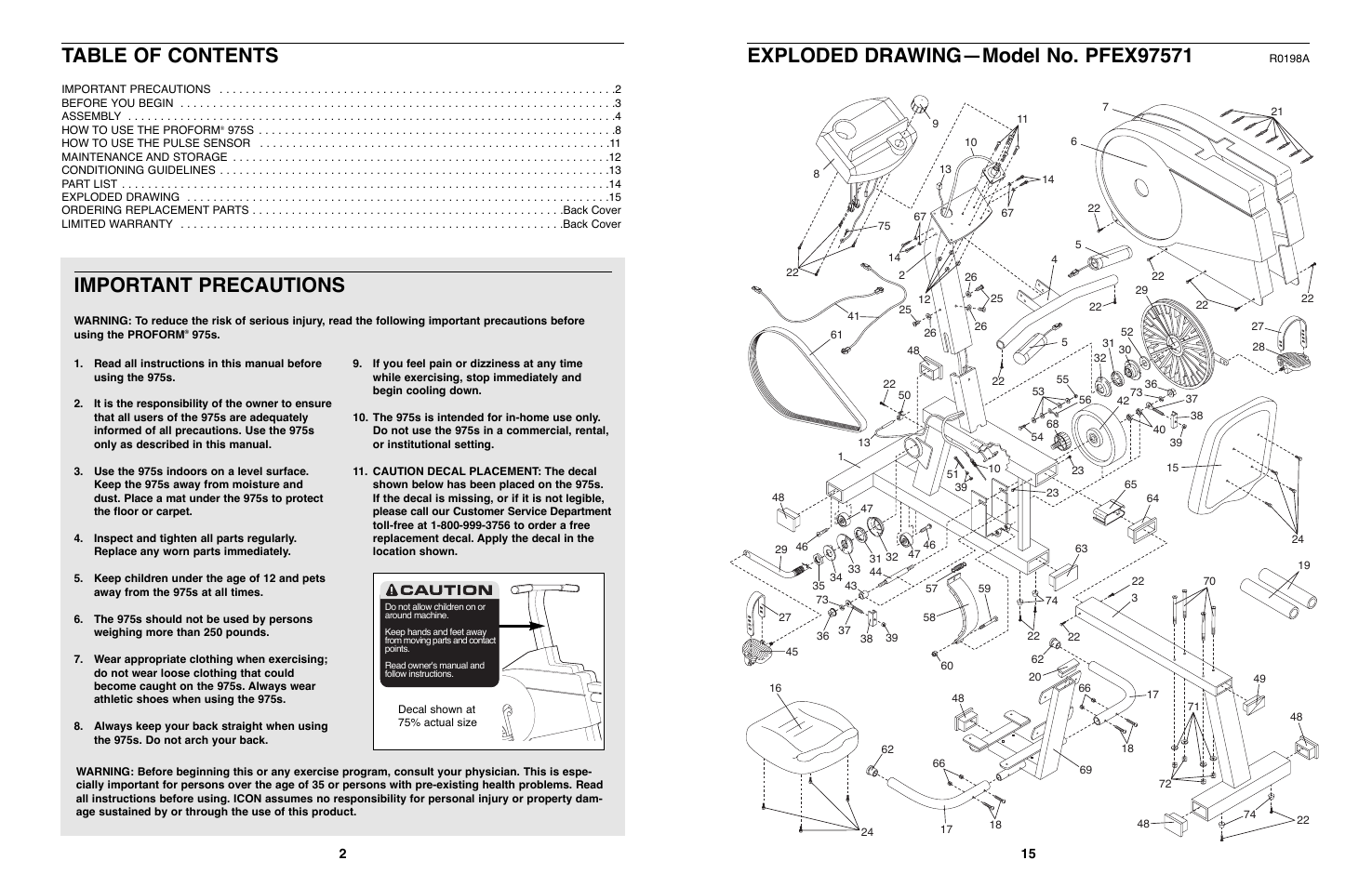 ProForm 975S PFEX97571 User Manual | Page 2 / 8