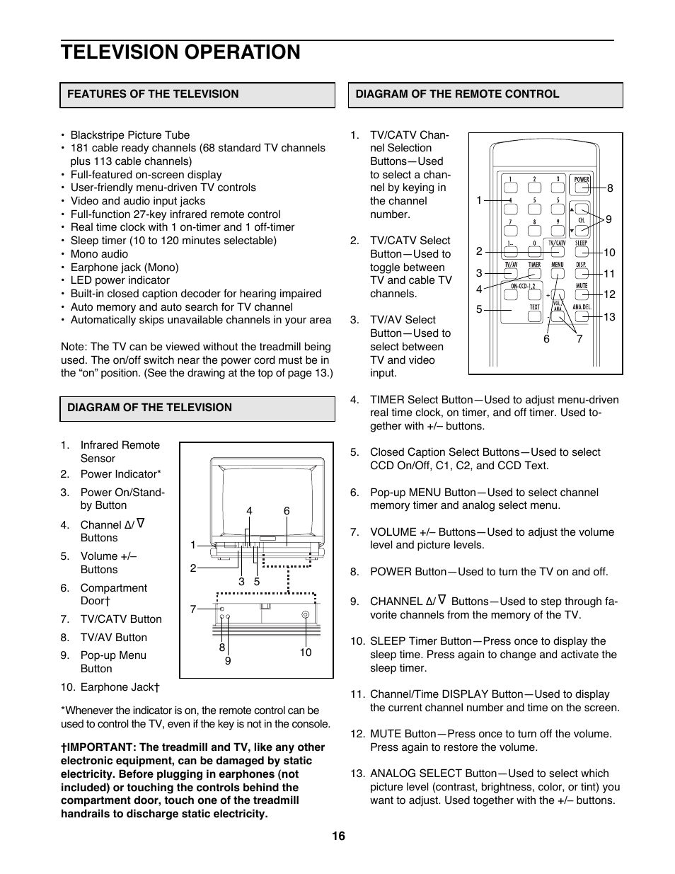 Television operation | ProForm 785 TL User Manual | Page 16 / 34