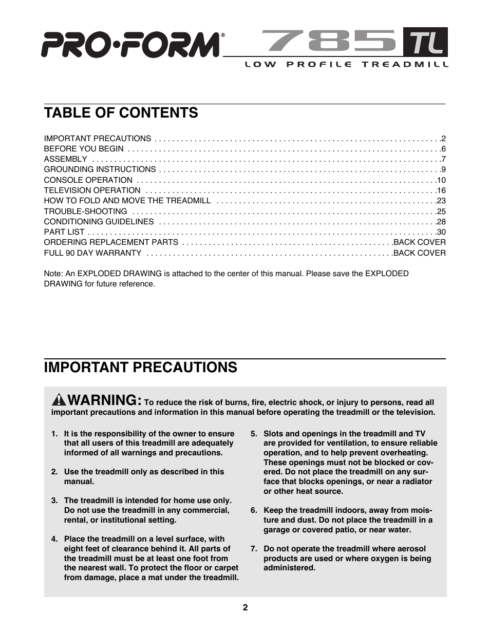 ProForm 785 TL User Manual | Page 2 / 34