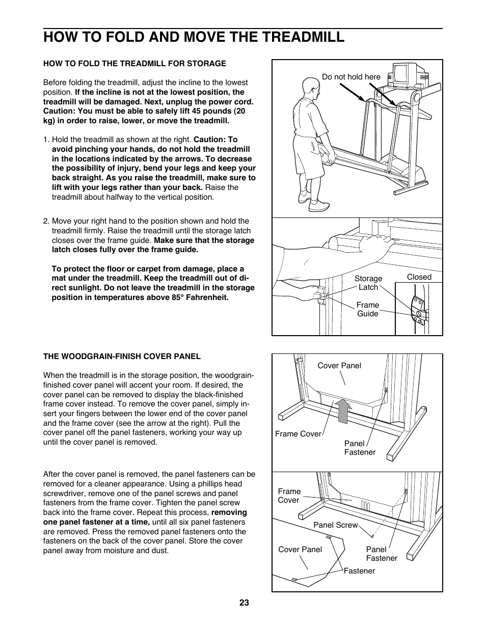 How to fold and move the treadmill | ProForm 785 TL User Manual | Page 23 / 34