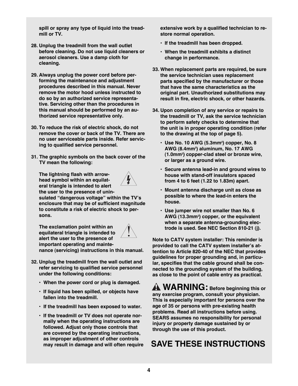 Warning, Save these instructions | ProForm 785 TL User Manual | Page 4 / 34