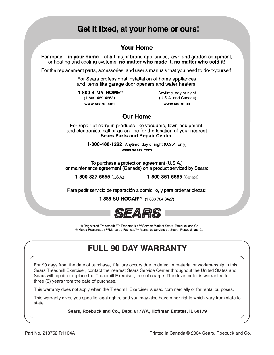 Full 90 day warranty | ProForm Crosswalk 831.295032 User Manual | Page 22 / 22