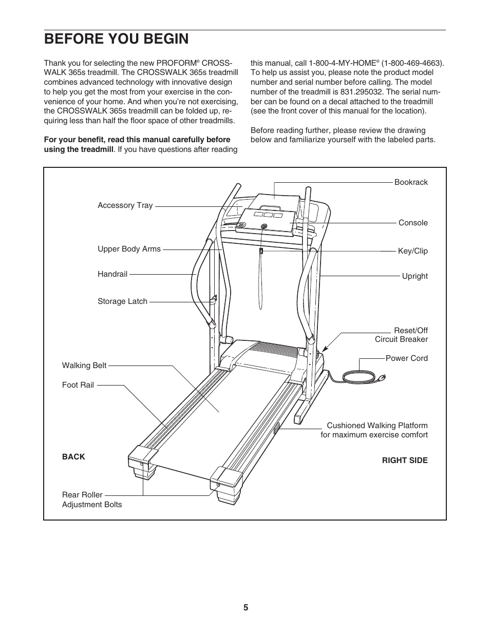 Before you begin | ProForm Crosswalk 831.295032 User Manual | Page 5 / 22