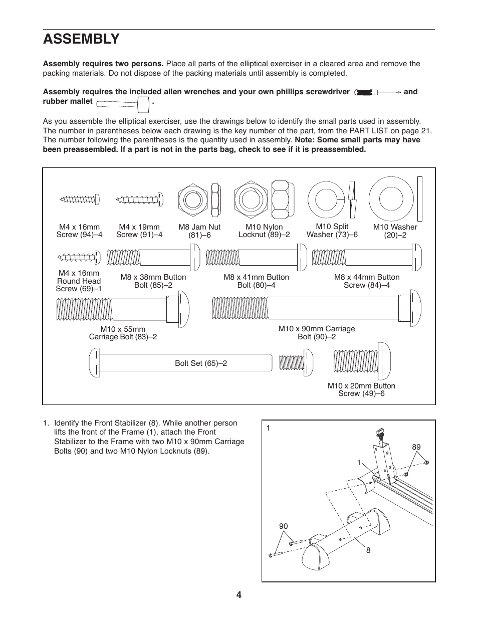 Assembly | ProForm 785 S User Manual | Page 4 / 24