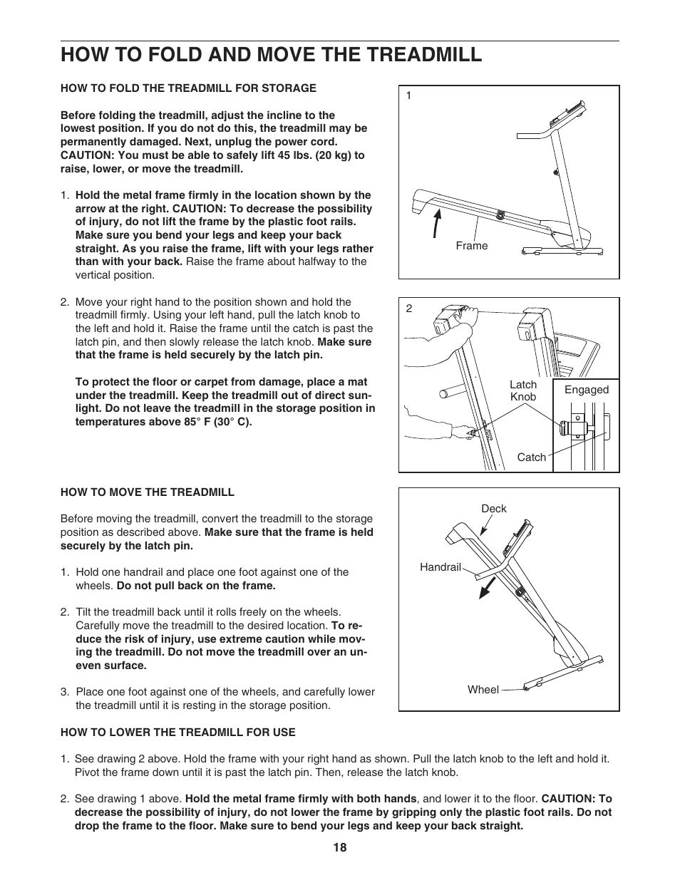 How to fold and move the treadmill | ProForm Trainer 30464.0 User Manual | Page 18 / 28