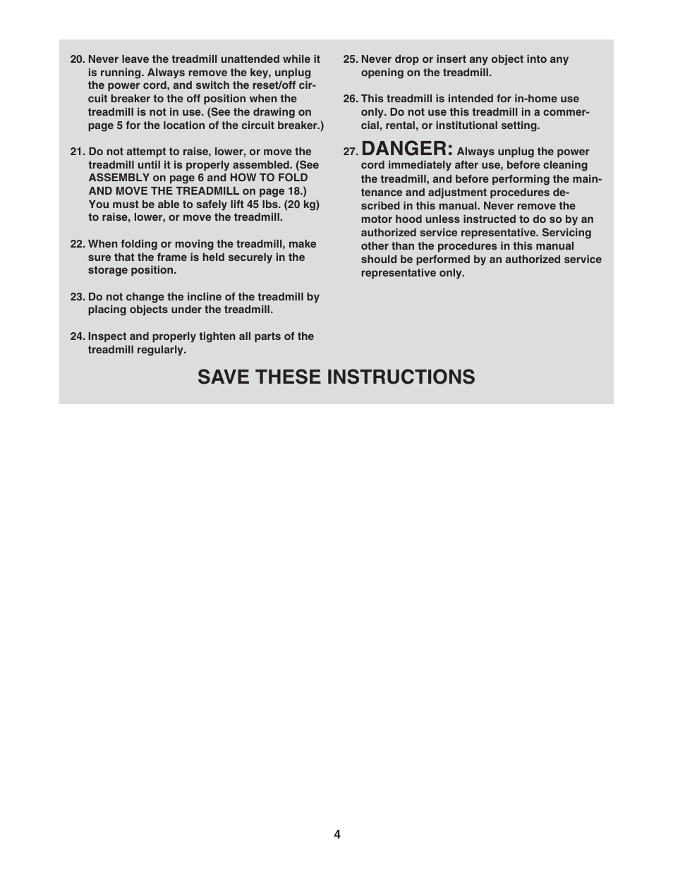 Danger, Save these instructions | ProForm Trainer 30464.0 User Manual | Page 4 / 28