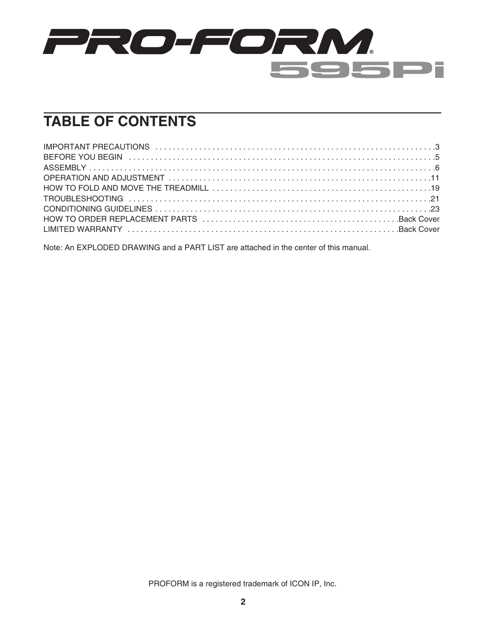 ProForm 595Pi User Manual | Page 2 / 26
