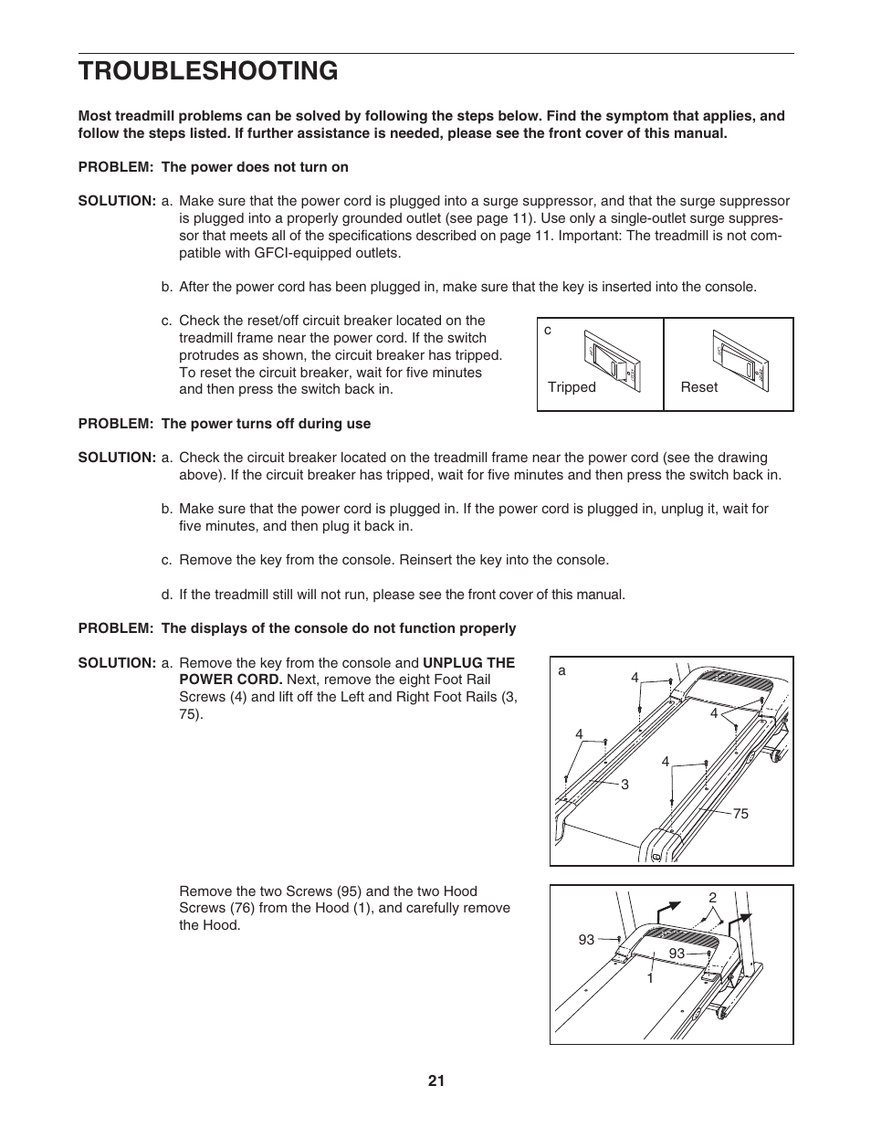Troubleshooting | ProForm 595Pi User Manual | Page 21 / 26