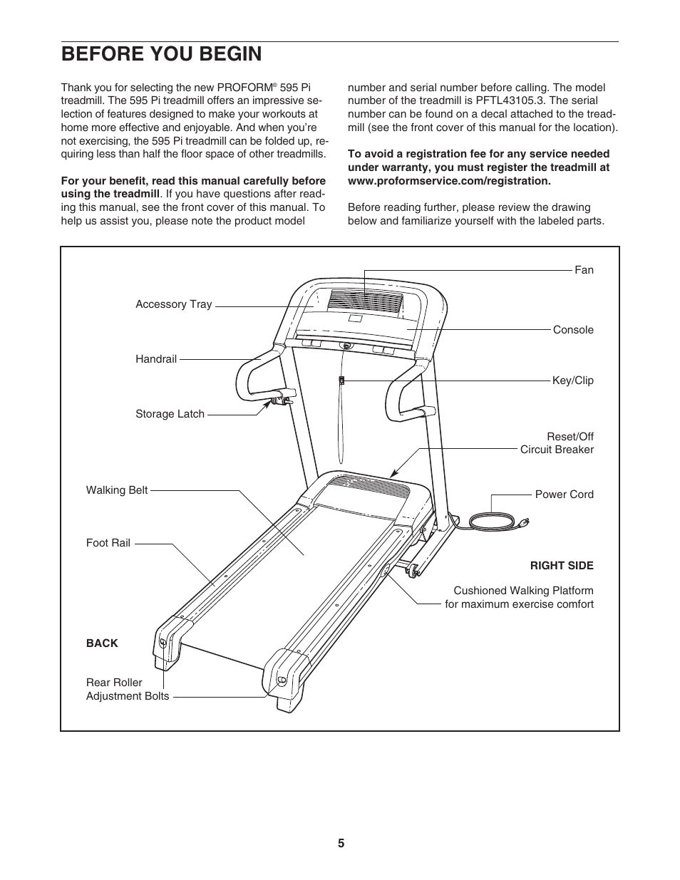 Before you begin | ProForm 595Pi User Manual | Page 5 / 26