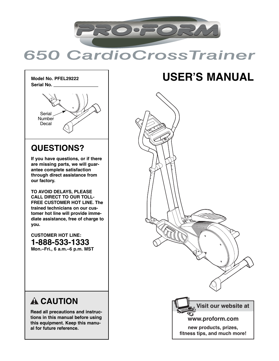 ProForm CardioCross Trainer PFEL29222 User Manual | 16 pages