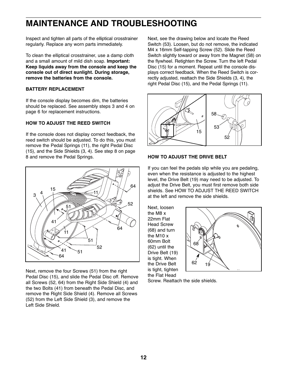 Maintenance and troubleshooting | ProForm CardioCross Trainer PFEL29222 User Manual | Page 12 / 16