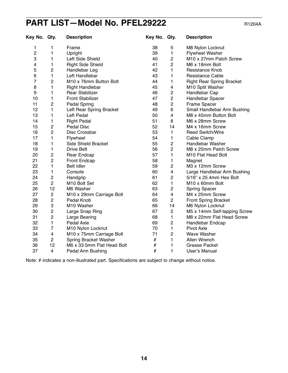 ProForm CardioCross Trainer PFEL29222 User Manual | Page 14 / 16