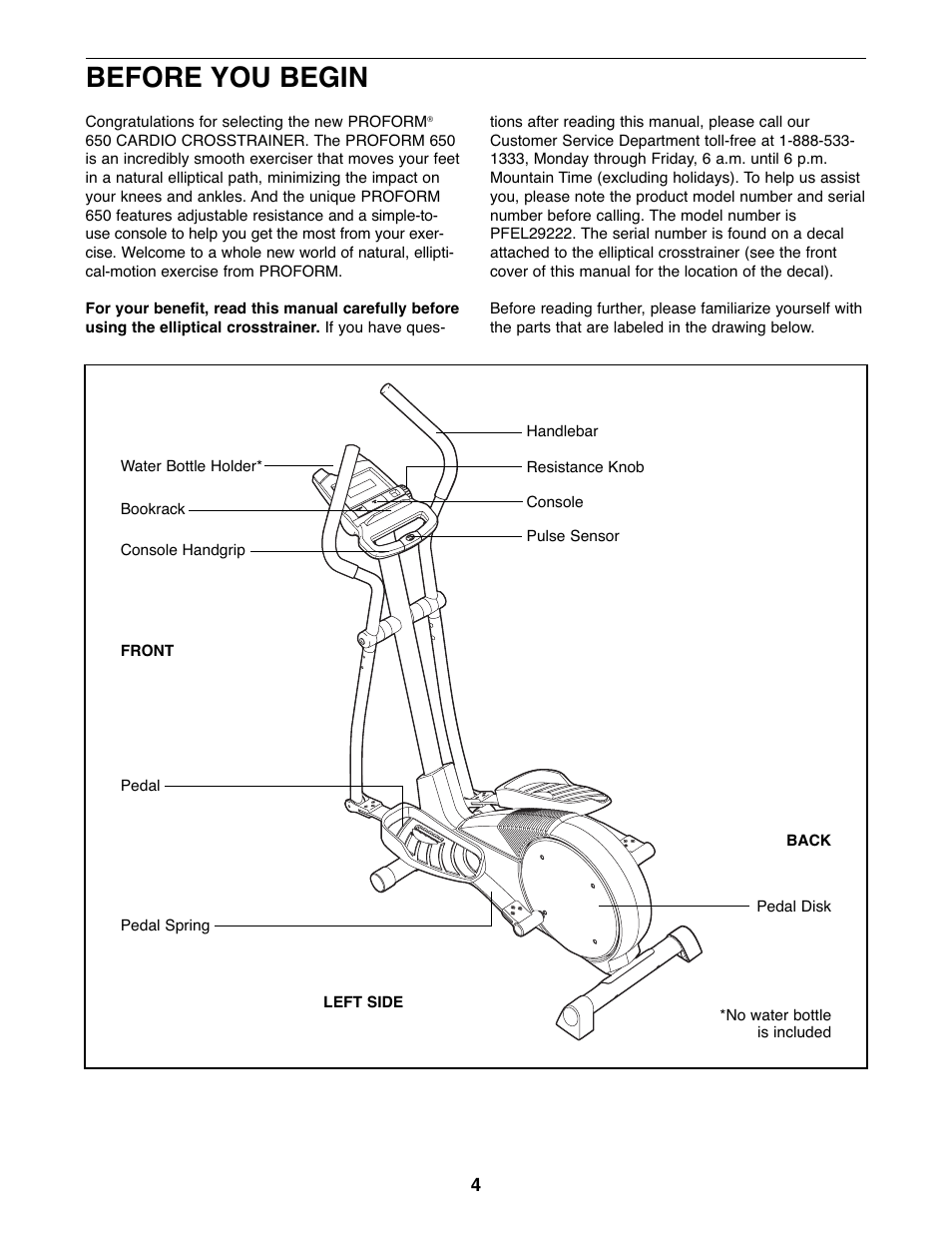 Before you begin | ProForm CardioCross Trainer PFEL29222 User Manual | Page 4 / 16