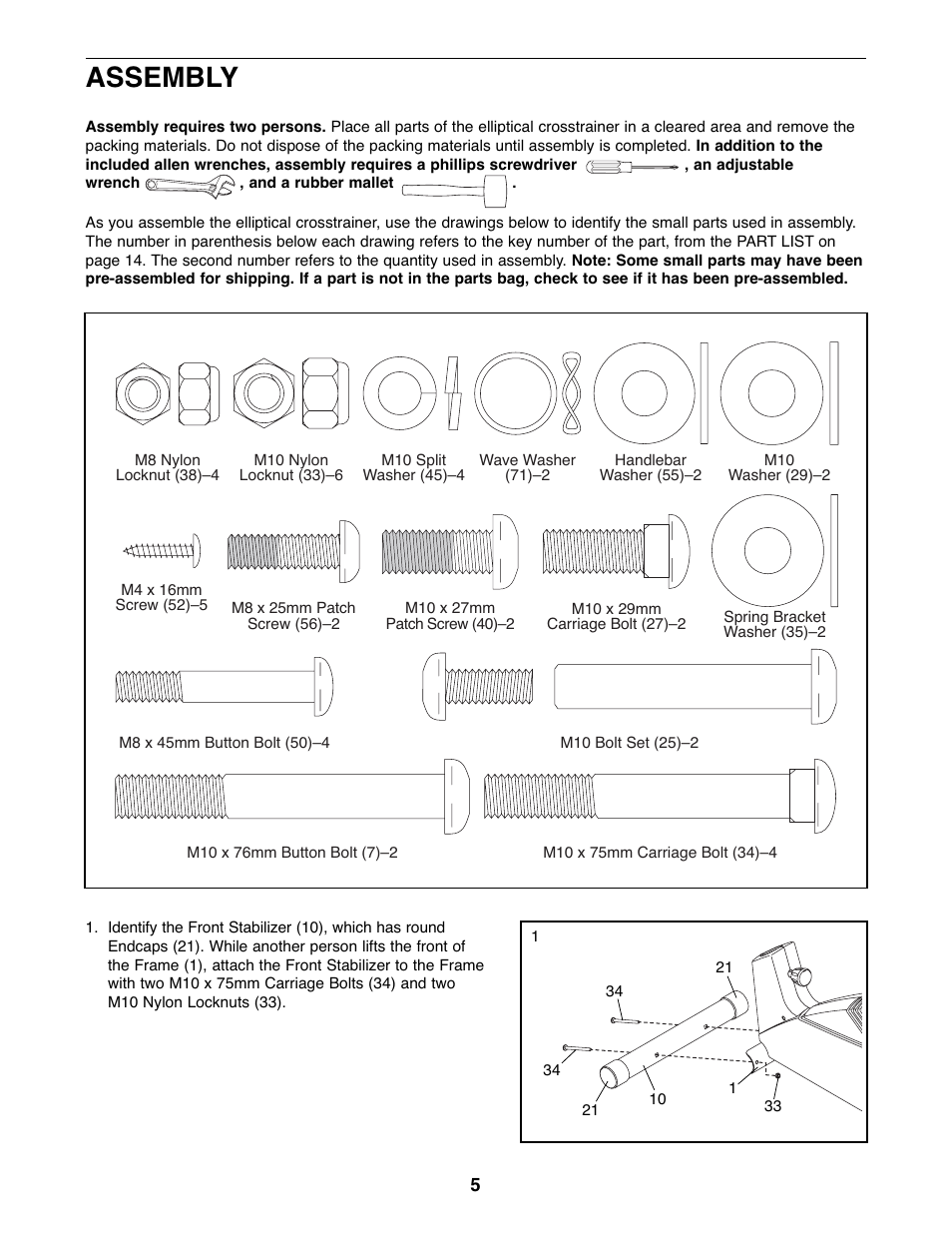 Assembly | ProForm CardioCross Trainer PFEL29222 User Manual | Page 5 / 16
