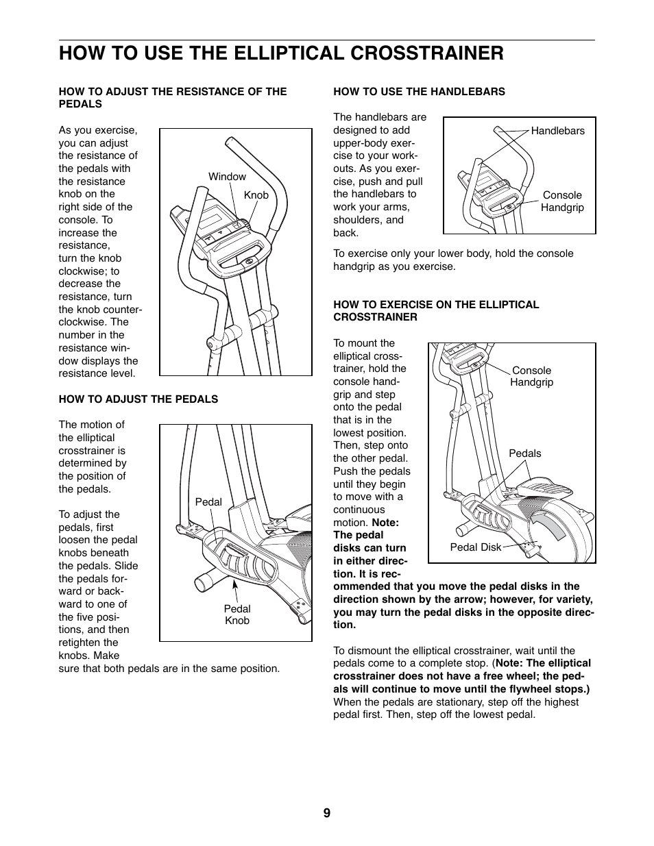 How to use the elliptical crosstrainer | ProForm CardioCross Trainer PFEL29222 User Manual | Page 9 / 16