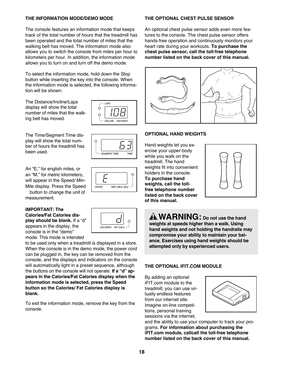 Warning | ProForm PFTL79100 User Manual | Page 18 / 26