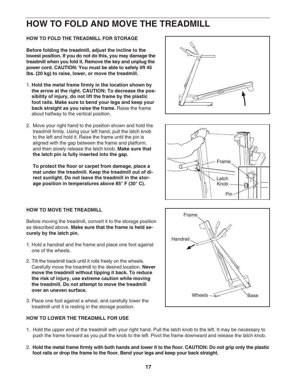 How to fold and move the treadmill | ProForm Crosswalk 831.24723.1 User Manual | Page 17 / 28