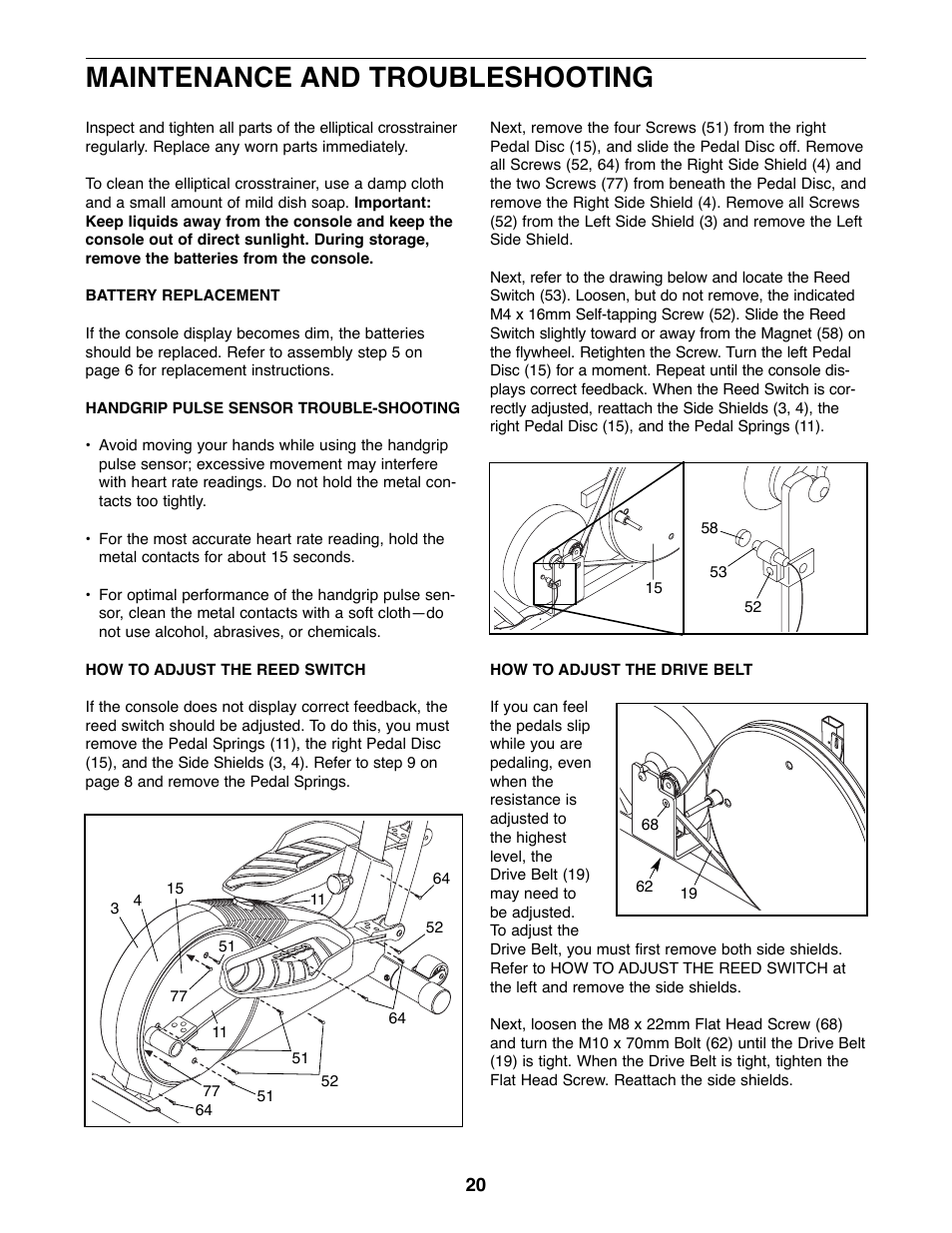 Maintenance and troubleshooting | ProForm PFCCEL45012 User Manual | Page 20 / 24