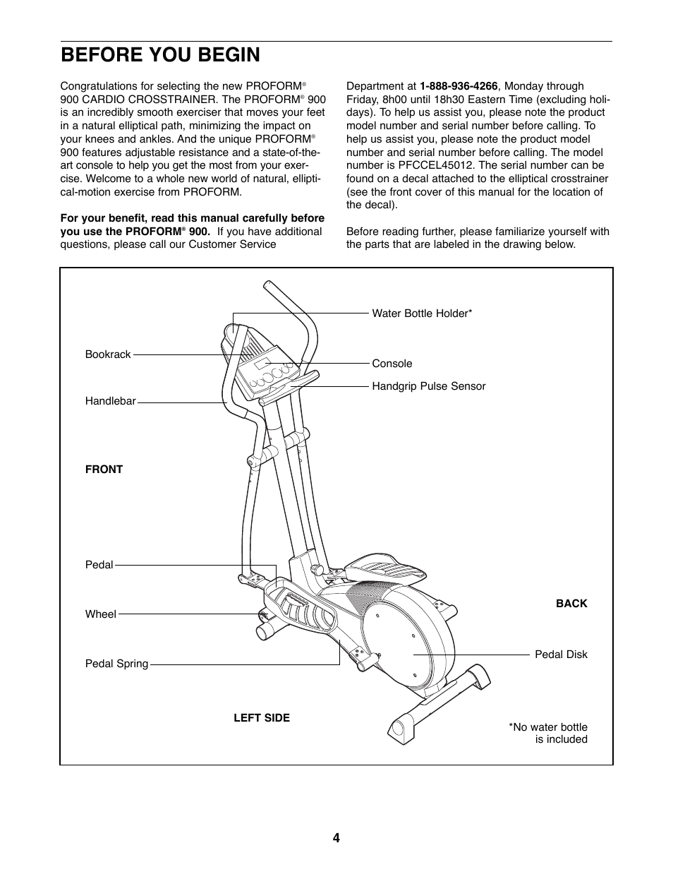 Before you begin | ProForm PFCCEL45012 User Manual | Page 4 / 24