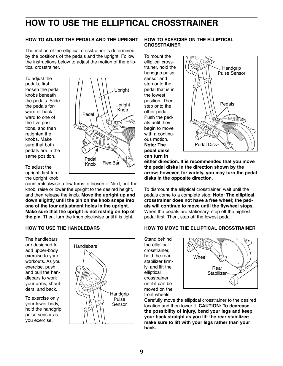 How to use the elliptical crosstrainer | ProForm PFCCEL45012 User Manual | Page 9 / 24