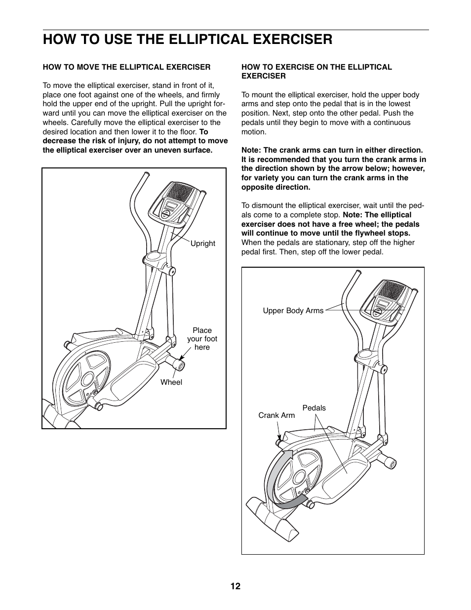 How to use the elliptical exerciser | ProForm Razor 831.23743.0 User Manual | Page 12 / 28